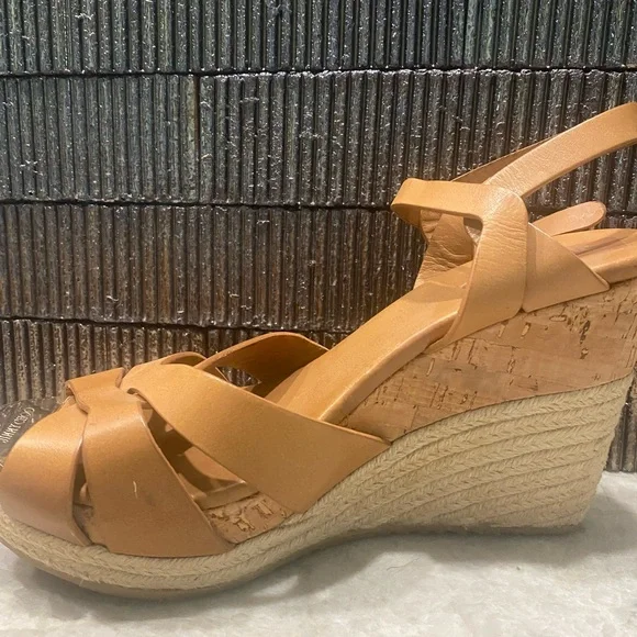 Jimmy Choo Tan Leather Cork Wedge Sandals - Picture 4 of 5